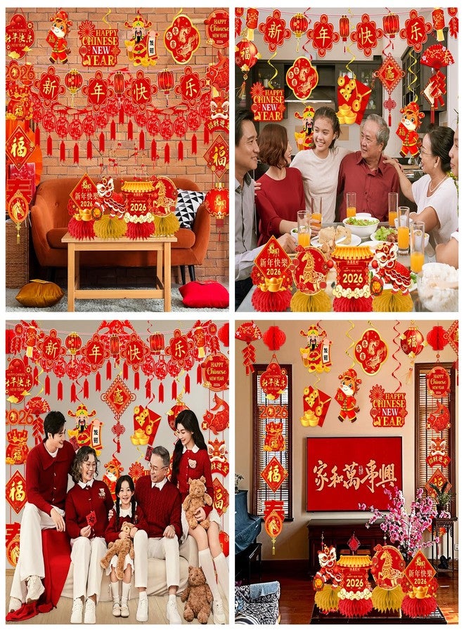 YTGUVBK Chinese New Year Decorations 2026, Lunar New Year Decor Kit include Red New Year Banner,Honeycomb,Spring Festival Hanging Swirls,2026 Wall Hanging Banner,Chinese Knot Tassel for Horse Year Decor - Image 4