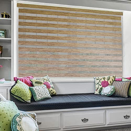 Zebra Blinds Zebra Blind for Windows Dual Layer Zebra Roller Shades Light Filtering Sheer Window Treatments Privacy Light Control for Day and Night, Polyester, Beige, W55XH130CM - Image 1
