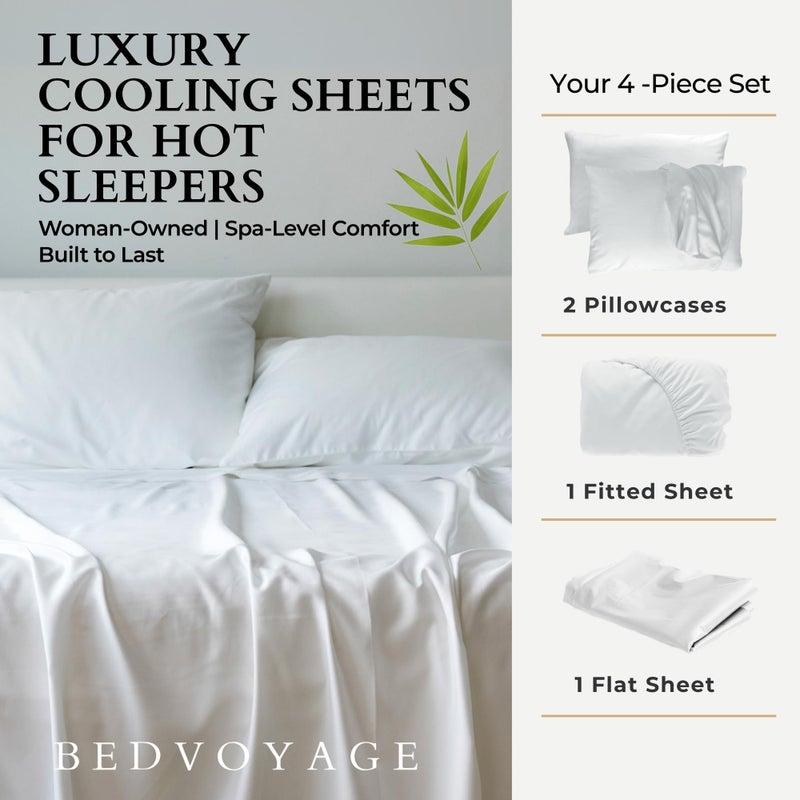 BedVoyage - Viscose from Bamboo Queen Sheet Set - Luxury Sheets Queen Size - Cooling Bed Sheets 18" Deep Pocket - Ultra Soft Sheet and Pillowcase Set - White - Image 3