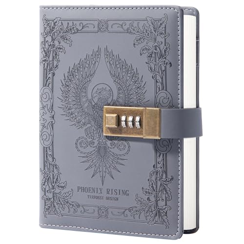TIEFOSSI Phoenix Journal Notebook with Lock, Vintage Leather Locked Diary, B6 Travel Refillable Ruled Lined Writing Paper, Secret Password Gift Diary for Women Girls Boys - Image 1