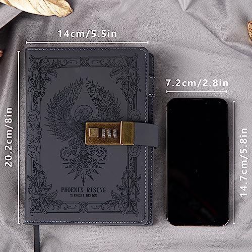 TIEFOSSI Phoenix Journal Notebook with Lock, Vintage Leather Locked Diary, B6 Travel Refillable Ruled Lined Writing Paper, Secret Password Gift Diary for Women Girls Boys - Image 2