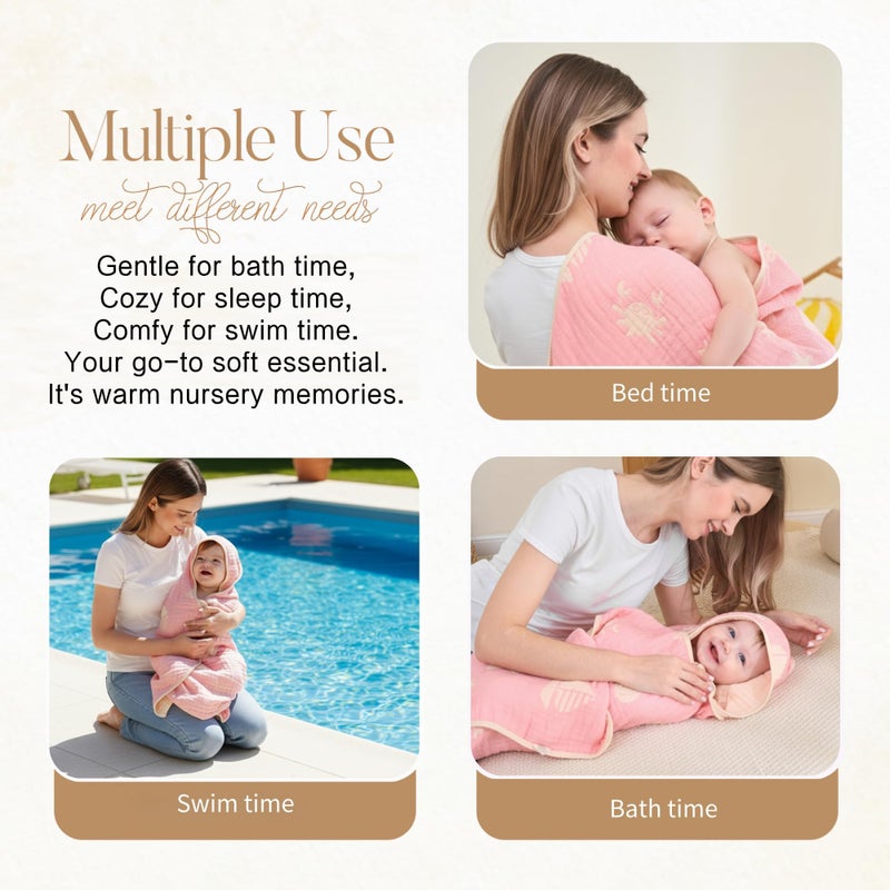 HardNok Ultra-Soft Muslin Baby Hooded Towel - 32 x 32 Inches, Ideal for Bath & Beach, Suitable for Both Boys & Girls from Newborns to Toddlers - Image 4