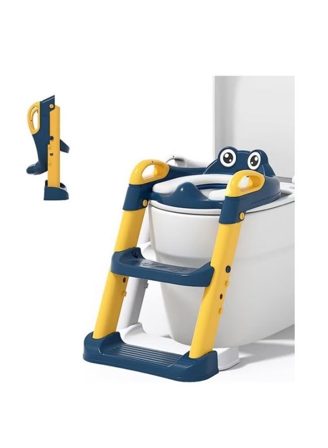 Training Toilet Seat,Toddler Kids Potty Training Seat with Adjustable Height Non-Slip Step Ladder Splash Guard,2 in 1 Foldable Seat Anti-Slip Pad Safe Handles for Boys and Girls - Image 1