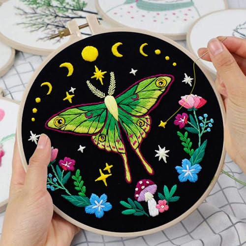 Nuberlic Moth Embroidery Kits for Beginners - Embroidery Starter Cross Stitch Kit DIY Needlepoint Including Cloth with Pattern, Hoop, Needles Instruction and Threads - Image 2