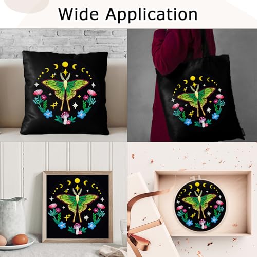Nuberlic Moth Embroidery Kits for Beginners - Embroidery Starter Cross Stitch Kit DIY Needlepoint Including Cloth with Pattern, Hoop, Needles Instruction and Threads - Image 4