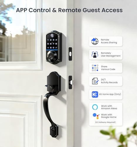Veise VE017H Fingerprint Smart Front Door Lock Set App Control 8in1 Keyless Entry Deadbolt with Zinc Alloy Handles Emergency Power Port Touchscreen Keypad Auto Lock Easy Install Matte Black - Image 3