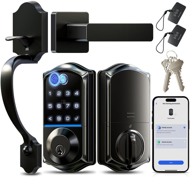 Veise VE017H Fingerprint Smart Front Door Lock Set App Control 8in1 Keyless Entry Deadbolt with Zinc Alloy Handles Emergency Power Port Touchscreen Keypad Auto Lock Easy Install Matte Black - Image 2