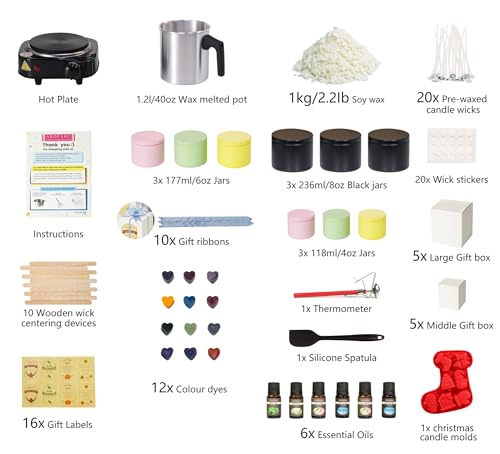 Aroparc Premium DIY Candle Making Kit - All-in-One Set with Hot Plate & 1.2L Melting Pot,100% Natural Soy Wax, Christmas Molds, and Gift Box, Unique Holiday Activity & Gift - Image 2