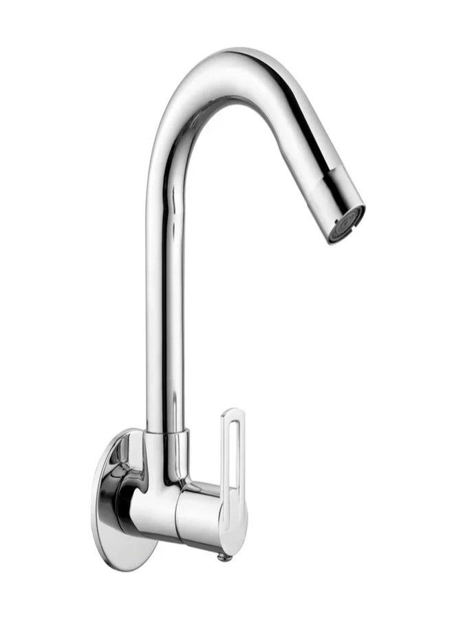 10x SQ-8744 Wall Mount Metal, Brass, Stainless Steel, Ceramic Kitchen Sink Tap (Silver, Chrome Finish) - Image 1