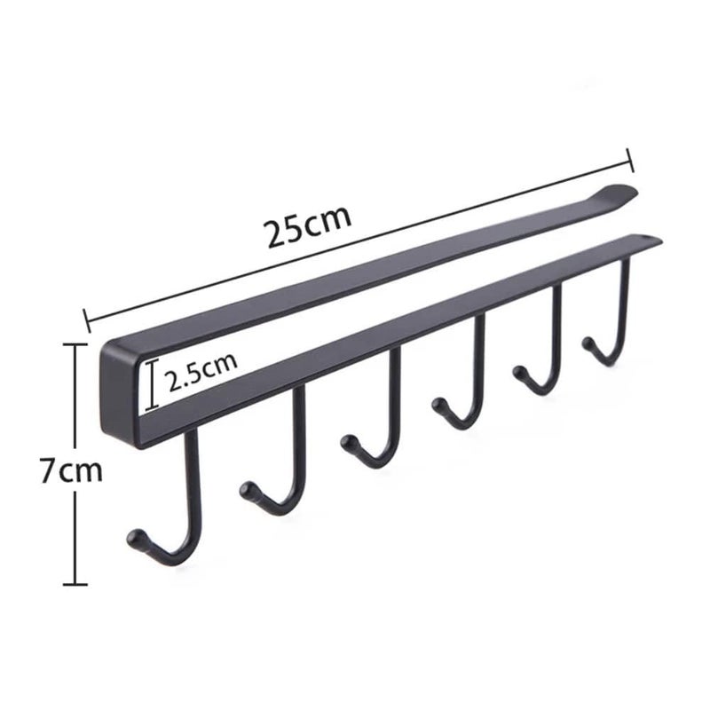 LIMBANI BROTHERS LIMBANI BROTHERS Metal Hook Iron 6 Hook Storage Rack Cabinet Metal Frame Mug Pendant Bathroom Kitchen Support Bedroom Bag Tie Rack black Pack of 2 - Image 2