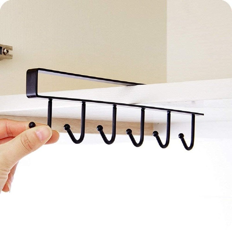 LIMBANI BROTHERS LIMBANI BROTHERS Metal Hook Iron 6 Hook Storage Rack Cabinet Metal Frame Mug Pendant Bathroom Kitchen Support Bedroom Bag Tie Rack black Pack of 2 - Image 4