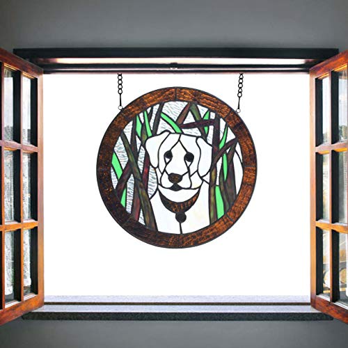 Bieye W10071 White Dog in the Grass Tiffany Style Stained Glass Window Panel, Round Shape, 12 inches Wide - Image 4
