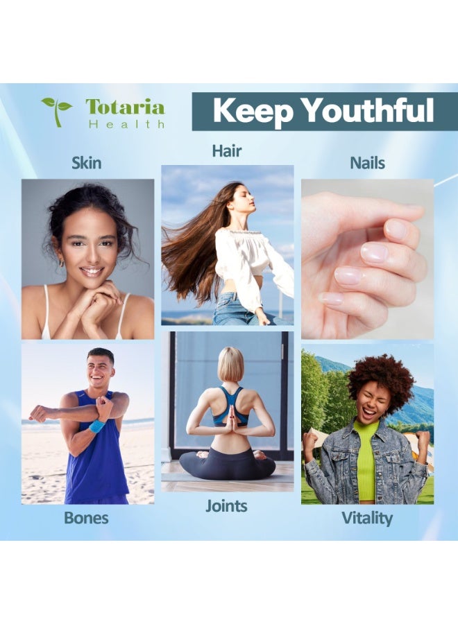 Totaria Multi Collagen Peptides Capsules with Hyaluronic Acid & Biotin ，5 Types (I,II,III,V,X) for Skin, Hair, Nails & Joint Support , 120 Capsules for Women & Men - Image 5
