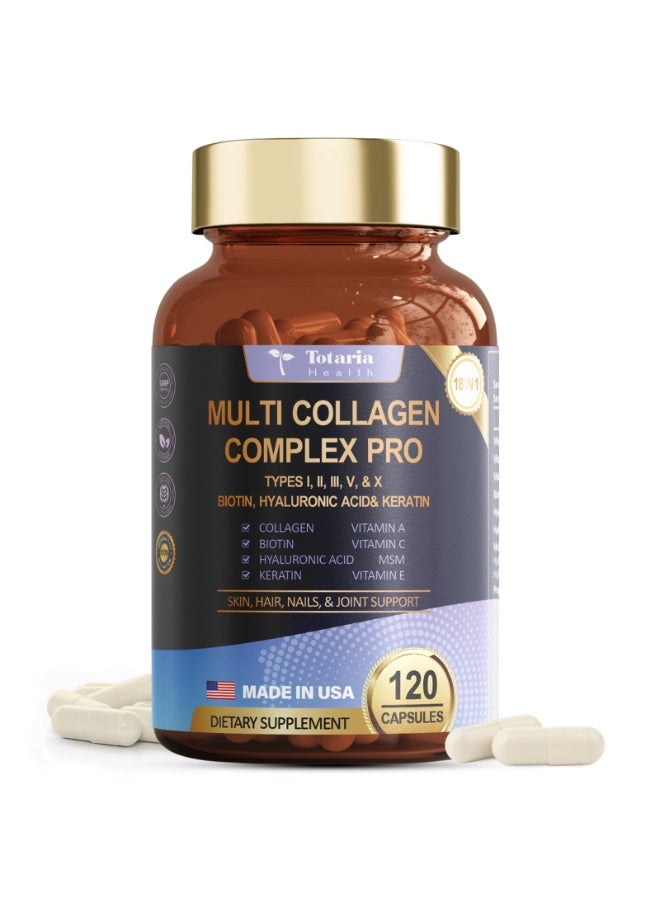 Totaria Multi Collagen Peptides Capsules with Hyaluronic Acid & Biotin ，5 Types (I,II,III,V,X) for Skin, Hair, Nails & Joint Support , 120 Capsules for Women & Men - Image 2