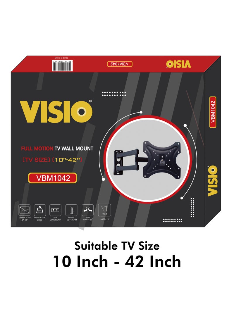 فيسيو حامل حائط متحرك للشاشات من فيسيو VBM1042 | مناسب لشاشات 10–42 بوصة | إمالة ±15° | دوران ±80° | ذراع ممتد 55–435 مم | VESA 200x200 مم - Image 3