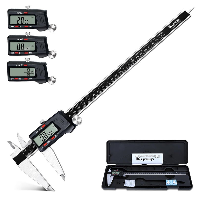 Kynup Micrometer Caliper Tool, 12Inch Digital Caliper, Vernier Caliper with Stainless Steel, Large LCD Screen, Auto - Off Feature, Inch Metric Fraction Conversion - Image 1