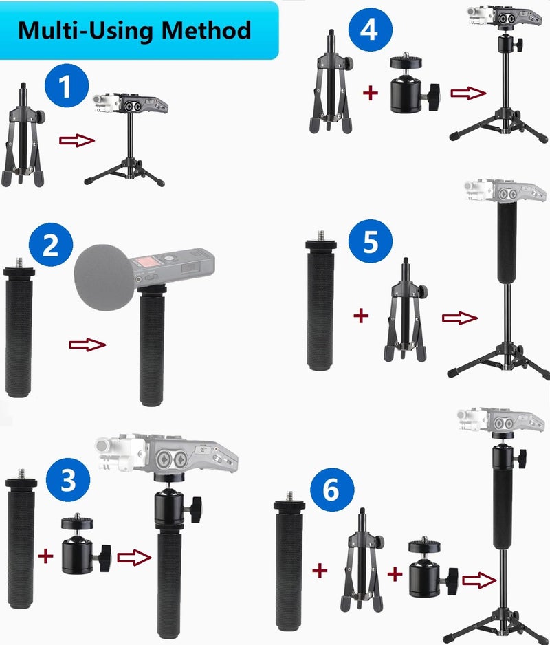 AceTaken Portable Recorder Tripod Stand and Handle Grip kit Compatible with Zoom H1essential,H4n pro,H6,H1n,Q2n,H4essential,H6essential,H2n,H5 Handy Recorder and Tascam DR-40x, DR-05x, DR-07x Audio Recorder - Image 2