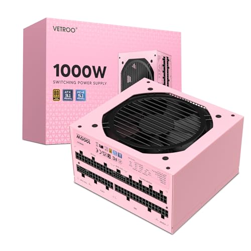 Vetroo 1000W Pink Power Supply ATX 3.1 Ready Dual PCIe 5.1, 80 Plus Gold Full Modular, Eco Mode with 120mm FDB Fan, Compact Size, 10 Year Warranty for Gaming PC - Image 1