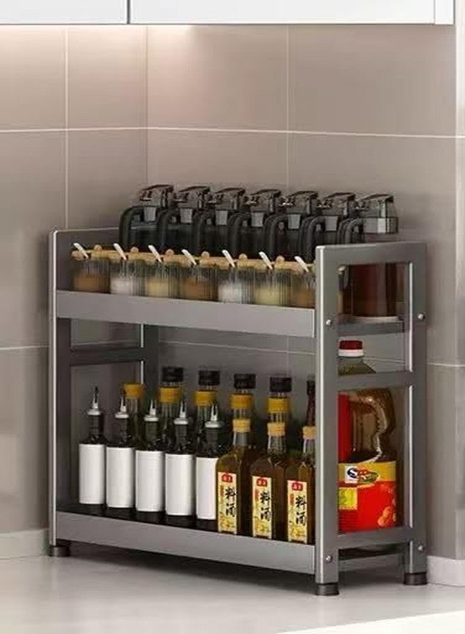 VBM 2 Tier Kitchen Spice Rack Organizer, Stainless Steel Countertop Storage Shelf with Hooks, Oil Bottle & Jar Holder, Multi-Purpose Seasoning Stand, Space Saving Kitchen Cabinet & Pantry Organizer Racks - Image 1