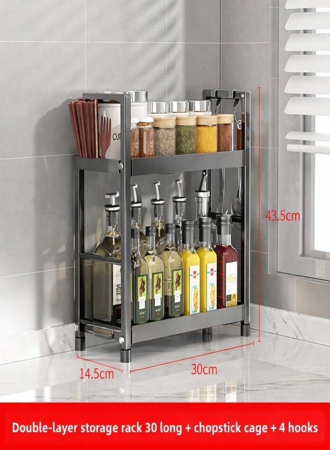 VBM 2 Tier Kitchen Spice Rack Organizer, Stainless Steel Countertop Storage Shelf with Hooks, Oil Bottle & Jar Holder, Multi-Purpose Seasoning Stand, Space Saving Kitchen Cabinet & Pantry Organizer Racks - Image 3
