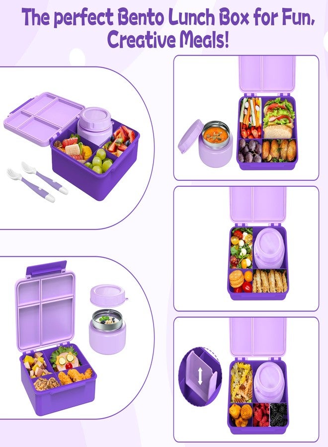 Aimsnk Kids Bento Lunch Box with 8oz Soup Thermo, Kids Leakproof Lunch Food Containers with 4 Compartment, Kids Insulated Hot Food Jar with Lunch Bag for School, Trvael - Image 5