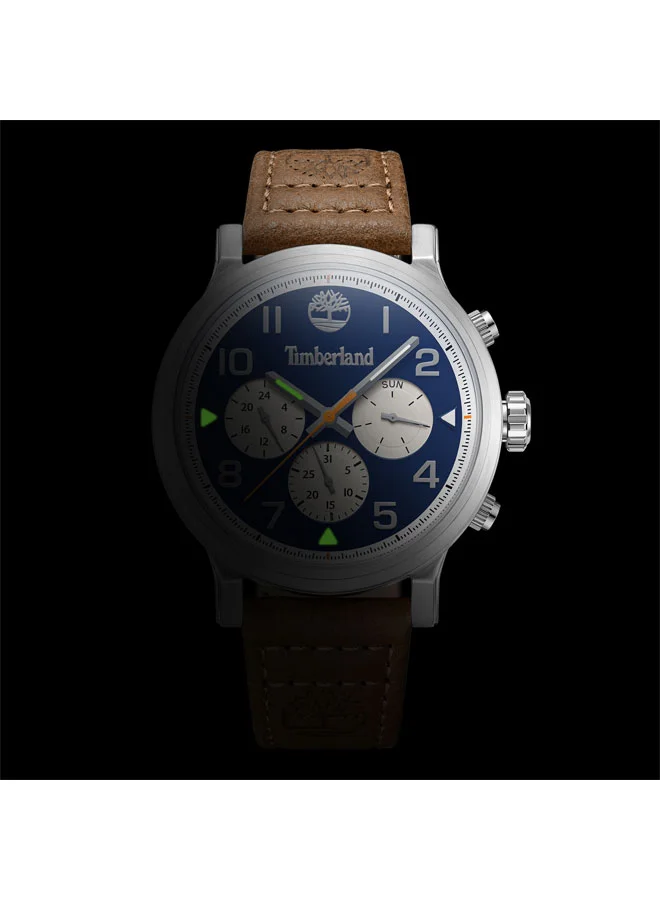 Timberland Men's Pancher 46 mm Men's Multifunction Watch Navy  Dial  & Brown Leather Strap