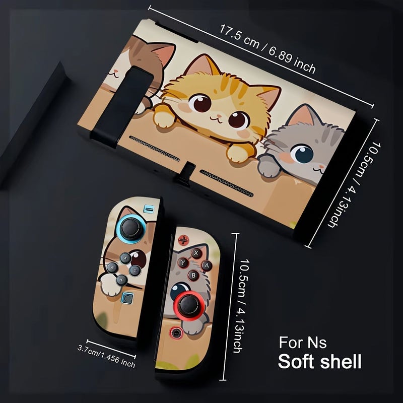 غطاء ناعم لجهاز Nintendo Switch NS OLED بتصميم ثلاث قطط صغيرة، خفيف الوزن من TPU مضاد للانزلاق وامتصاص الصدمات - Image 3