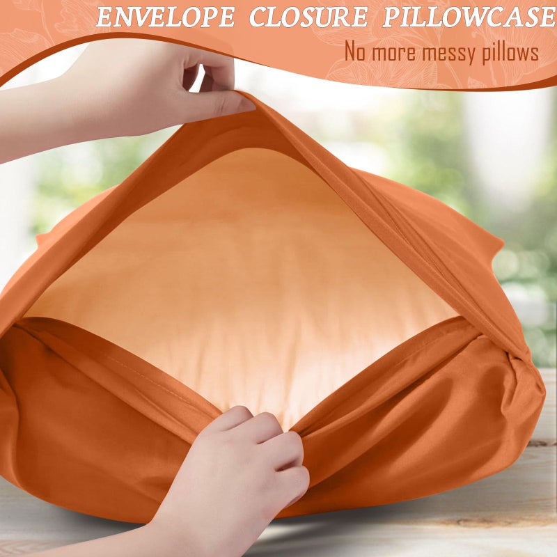 vveiiye Queen Fitted Sheet with 2 Pillowcase Soft Microfiber Sheet Set 16" Deep Pocket Bed Sheets, Wrinkle Free and Easy Care Bottom Sheet for Queen Size Bed, Burnt Orange - Image 5