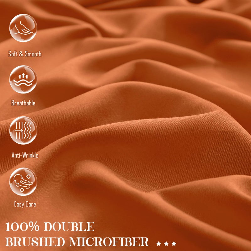 vveiiye Queen Fitted Sheet with 2 Pillowcase Soft Microfiber Sheet Set 16" Deep Pocket Bed Sheets, Wrinkle Free and Easy Care Bottom Sheet for Queen Size Bed, Burnt Orange - Image 4