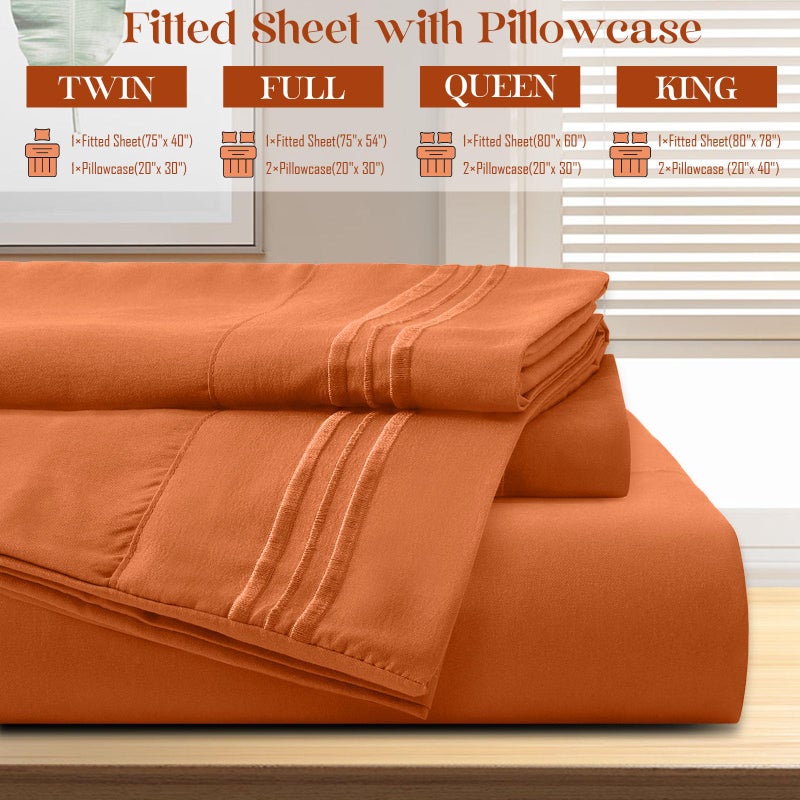 vveiiye Queen Fitted Sheet with 2 Pillowcase Soft Microfiber Sheet Set 16" Deep Pocket Bed Sheets, Wrinkle Free and Easy Care Bottom Sheet for Queen Size Bed, Burnt Orange - Image 2