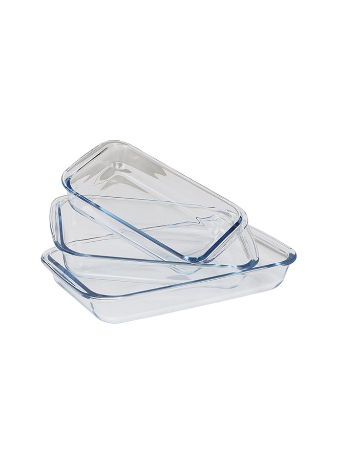 Baking Tray Set Borosilicate Glass Rectangular Coventional Oven Safe Up To 300C Clear 1.0+1.6+2.2Liters - Image 1
