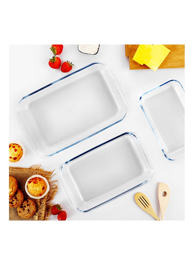 Baking Tray Set Borosilicate Glass Rectangular Coventional Oven Safe Up To 300C Clear 1.0+1.6+2.2Liters - Image 2