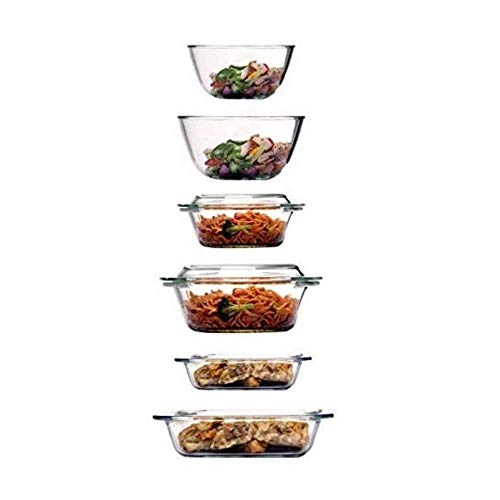 Femora Borosilicate Glass Microwave Safe Baking Dish, Casseroles, Mixing Bowl Bakeware Glass Kitchen Set of 6 (Small) (White), 700 Milliliter - Image 1