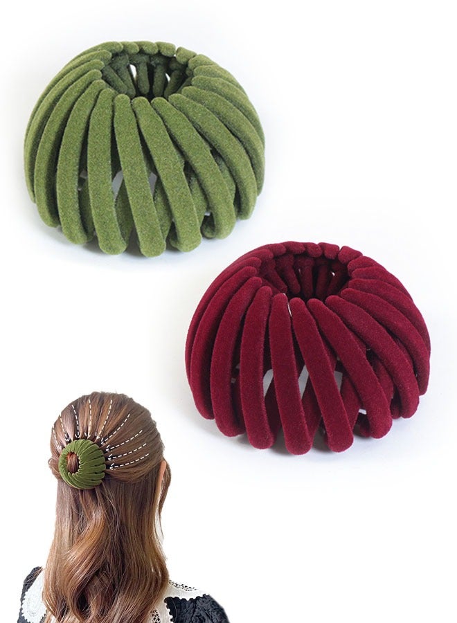 Generic 2 Pcs Bird Nest Magic Hair Clip, Lazy Bird'S Nest Plate Hairpin Bun Maker Clip, Expandable Ponytail Holder Ponytail Hairpin Curling Iron,   Hair Accessories for Women And Girls (Green+Red) - Image 1