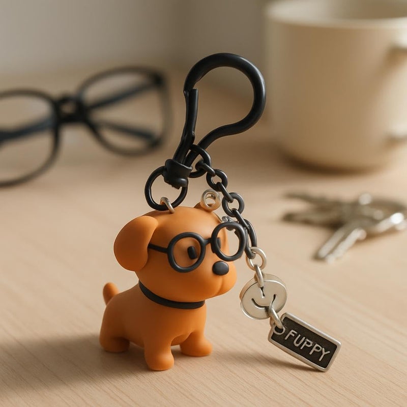 Fitto Funny Dog Keychain with Glasses - Brown Silicone Accessory - Image 2
