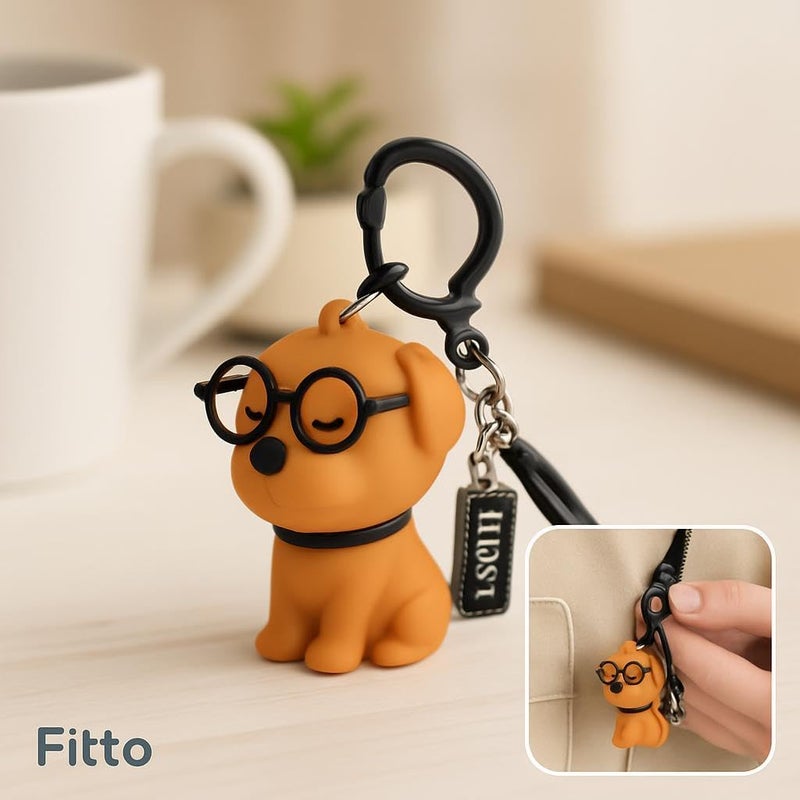 Fitto Funny Dog Keychain with Glasses - Brown Silicone Accessory - Image 3