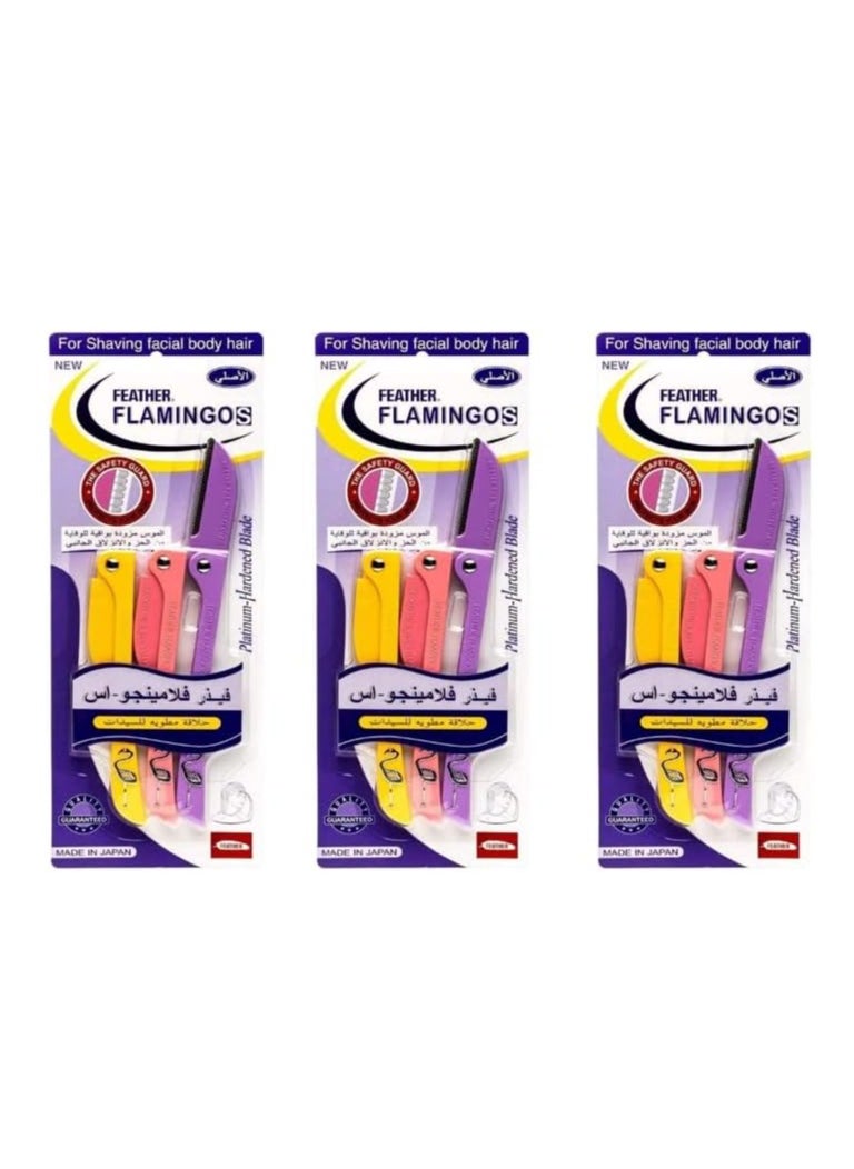 Feather-Flamingo Pack Of 3 Facial Touch-Up Razor Multicolour  - Image 1