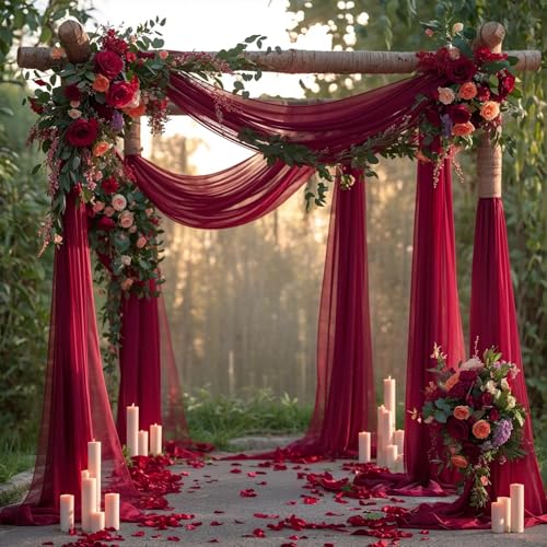 PARTISKY Wedding Arch Draping Fabric, 1 Panel Burgundy Sheer Backdrop Curtain Tulle Fabric Drapery for Arbor Wedding Archway Ceremony Party Ceiling Decor Backdrop - Image 4