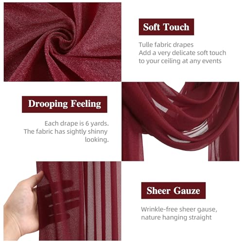 PARTISKY Wedding Arch Draping Fabric, 1 Panel Burgundy Sheer Backdrop Curtain Tulle Fabric Drapery for Arbor Wedding Archway Ceremony Party Ceiling Decor Backdrop - Image 2