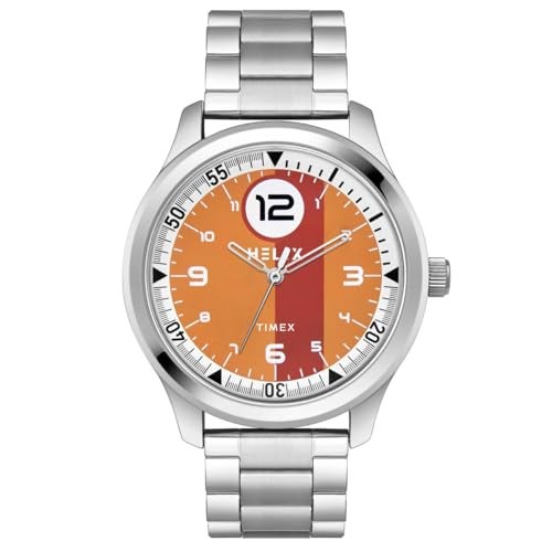 Helix by Timex Analog Watch for Man with Orange Round Dial & Silver Stainless Steel Bracelet Band Water Resistant Men's Wrist Watches - TW043HG26 - Image 1