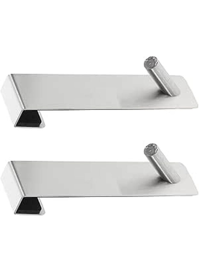 2Pcs Stainless Steel Over Door Hooks Removable Towel Robe Organizer Silver 16.5cm - Image 1