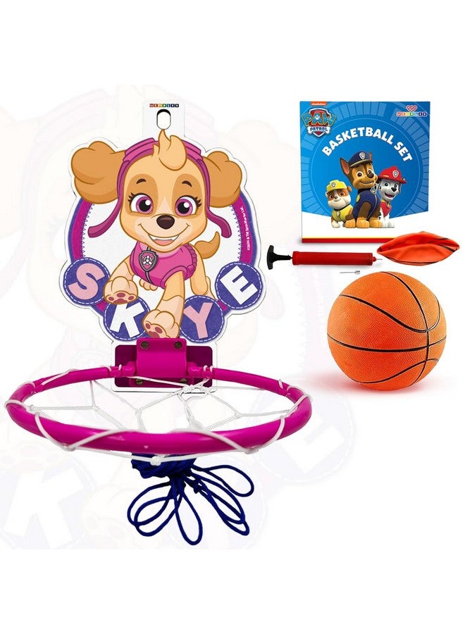 Wembley Paw Patrol Basket Ball for Kids Boys Girls Basketball Set with Deflated Ball, Hoop, Hanging Board & Pump Indoor Outdoor Games Birthday Gift for Children - Skye - Image 1