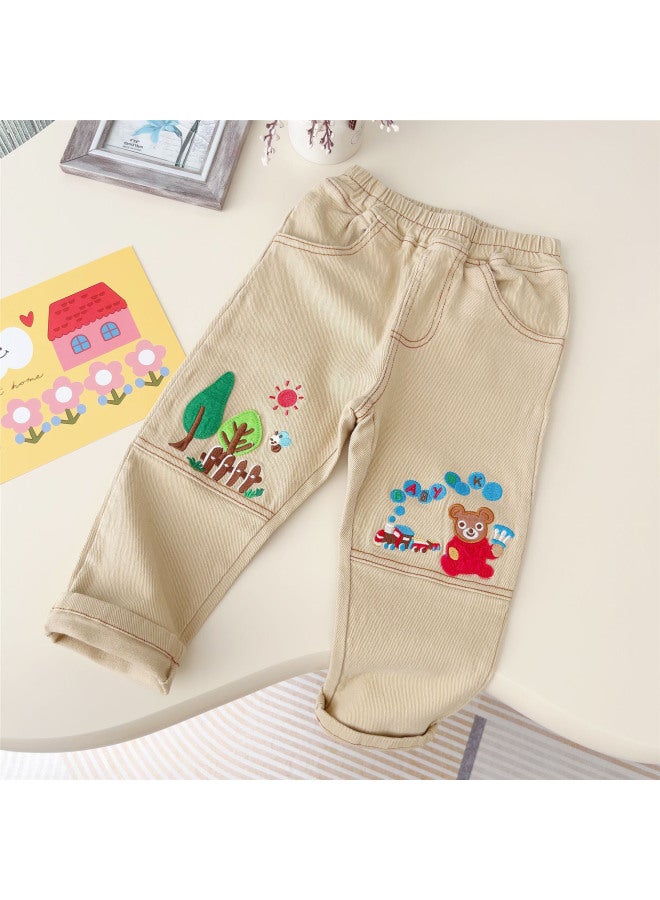 Children's Clothing Style Autumn New Collection Mid-small Kids Pants Straight Leg Little Bear Sunbathing Woven Cotton Pants