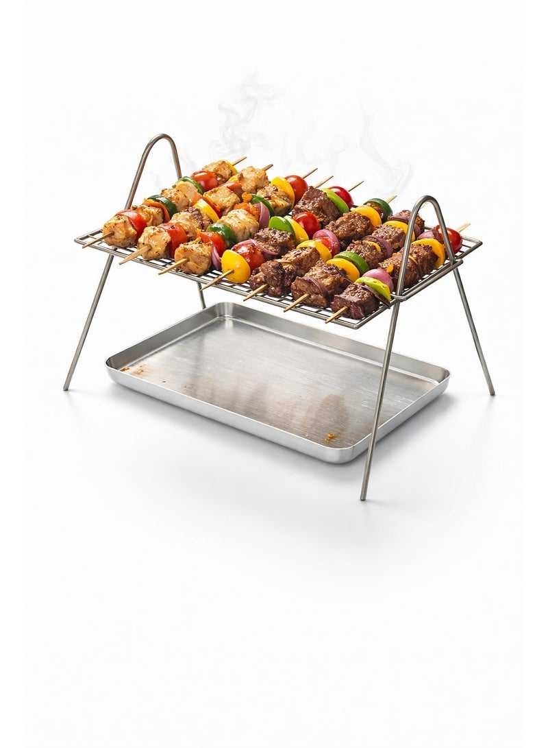 ايدا شواية فحم خارجية محمولة من الستانلس ستيل مع صينية فحم – مثالية للرحلات البرية والشاطئ - Image 3