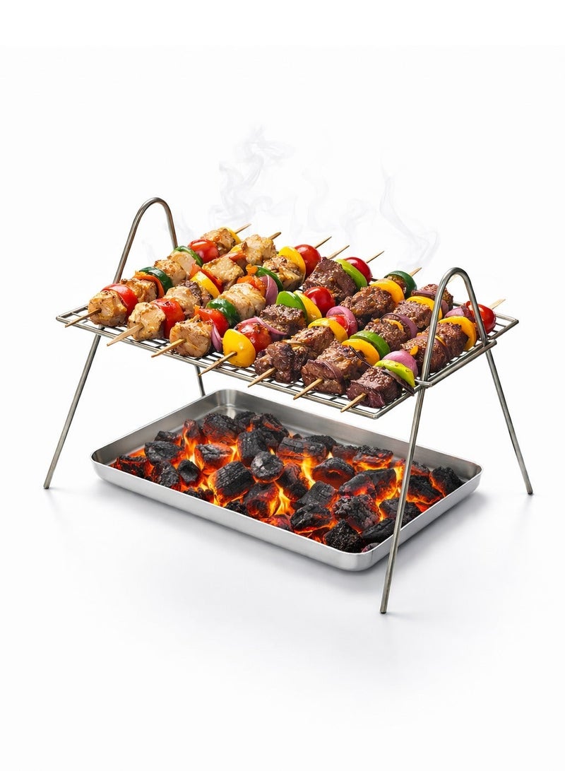 ايدا شواية فحم خارجية محمولة من الستانلس ستيل مع صينية فحم – مثالية للرحلات البرية والشاطئ - Image 1