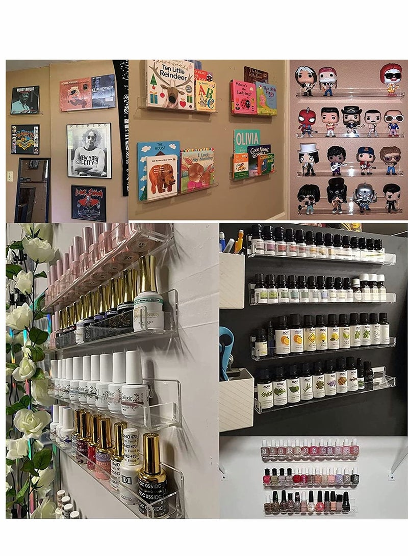بيوينتي Acrylic Wall Mounted Nail Polish Rack with Anti-Slip Inserts Holds 24 Bottles 15 Inch Floating Shelf Ideal for Kids Books Storage 2 Pack - Image 2