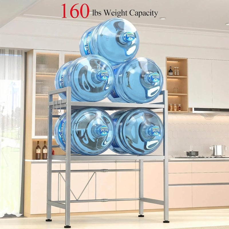 Pusdon Microwave Oven Rack, Adjustable Shelf Organizer 3-Tiers with 3 Hooks, & 160lbs Capacity for Kitchen Counter, Silver Grey - Image 2