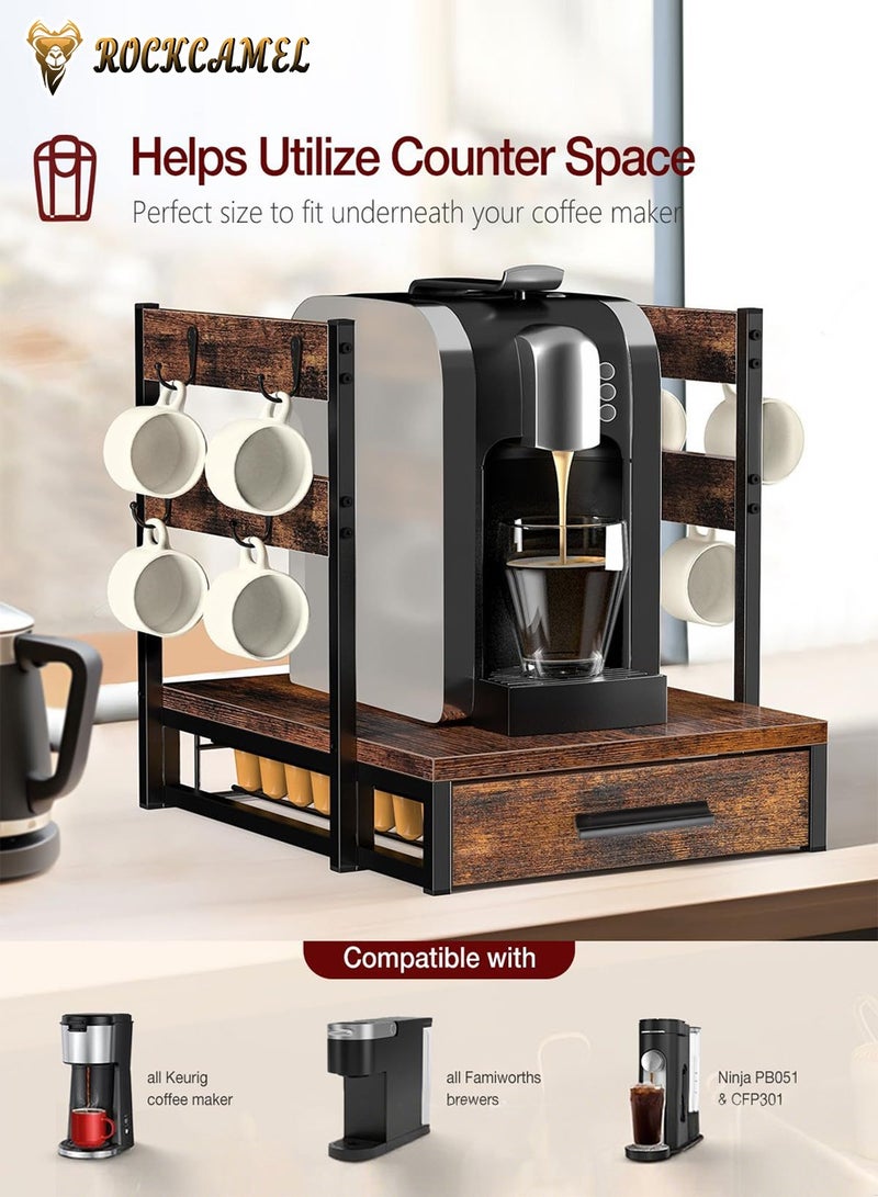 ROCKCAMEL Solid Wood Storage Rack, Coffee Machine Storage Rack, with 63 Pod Capacity, Durable Coffee Maker Stand With Capsule Storage Drawer for Kitchen or Office Countertop - Image 2