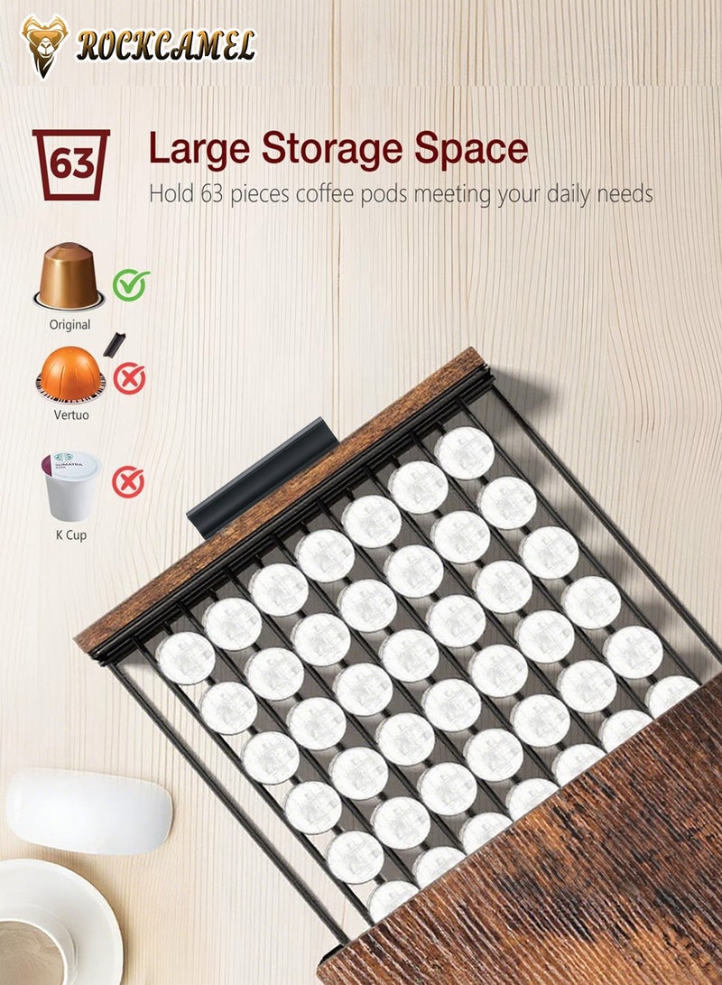 ROCKCAMEL Solid Wood Storage Rack, Coffee Machine Storage Rack, with 63 Pod Capacity, Durable Coffee Maker Stand With Capsule Storage Drawer for Kitchen or Office Countertop - Image 3