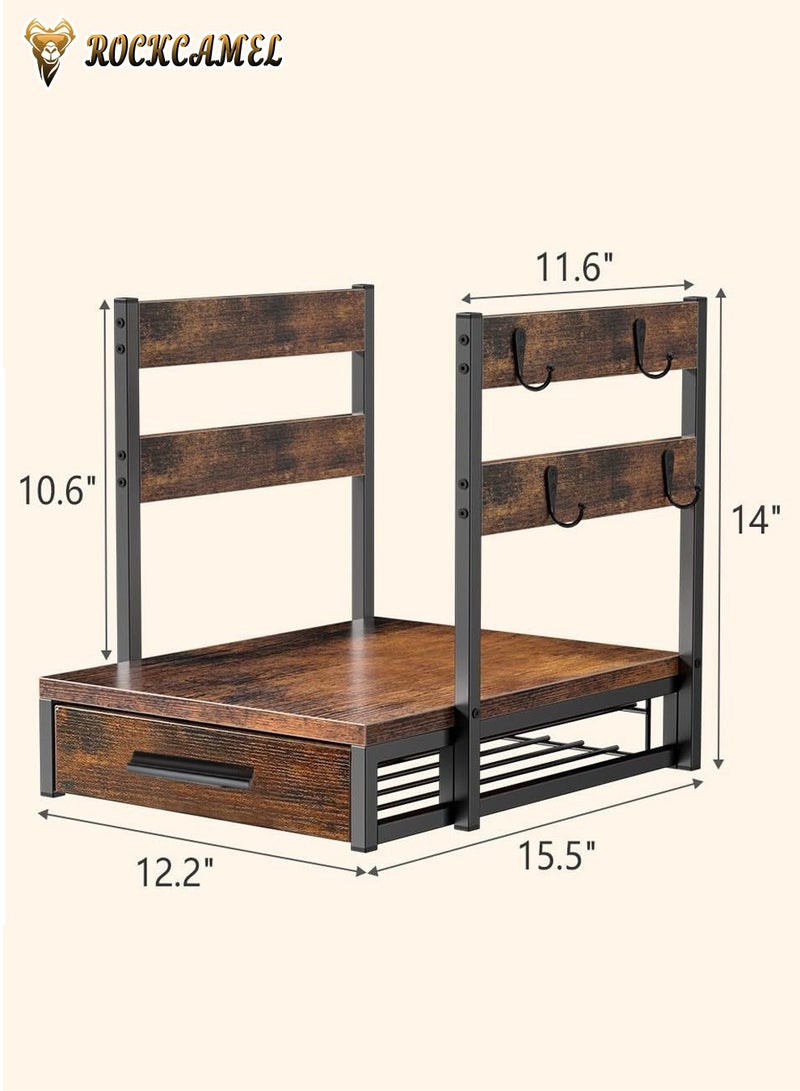 ROCKCAMEL Solid Wood Storage Rack, Coffee Machine Storage Rack, with 63 Pod Capacity, Durable Coffee Maker Stand With Capsule Storage Drawer for Kitchen or Office Countertop - Image 4